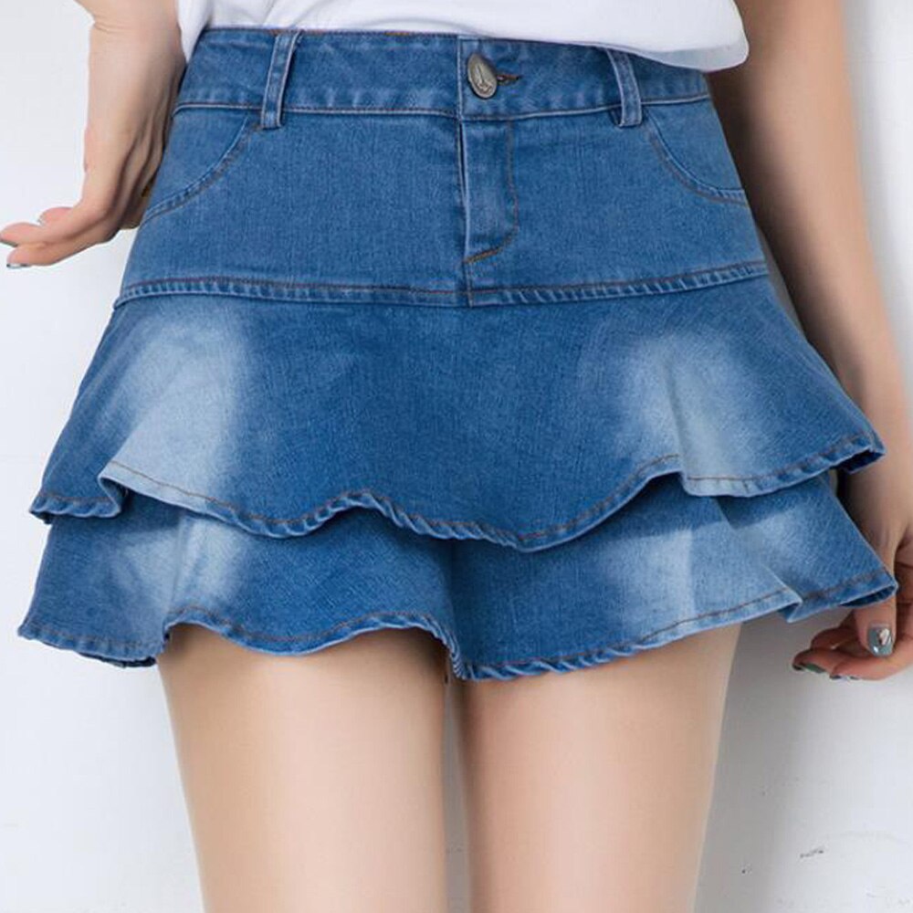 Harajuku Punk Denim y2k Skirt With Shorts Ruffle Korean Streetwear Ladies Summer High Waist Jeans Shorts Skirts