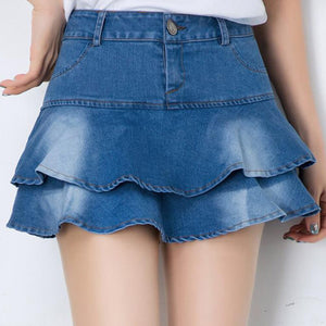 Harajuku Punk Denim y2k Skirt With Shorts Ruffle Korean Streetwear Ladies Summer High Waist Jeans Shorts Skirts