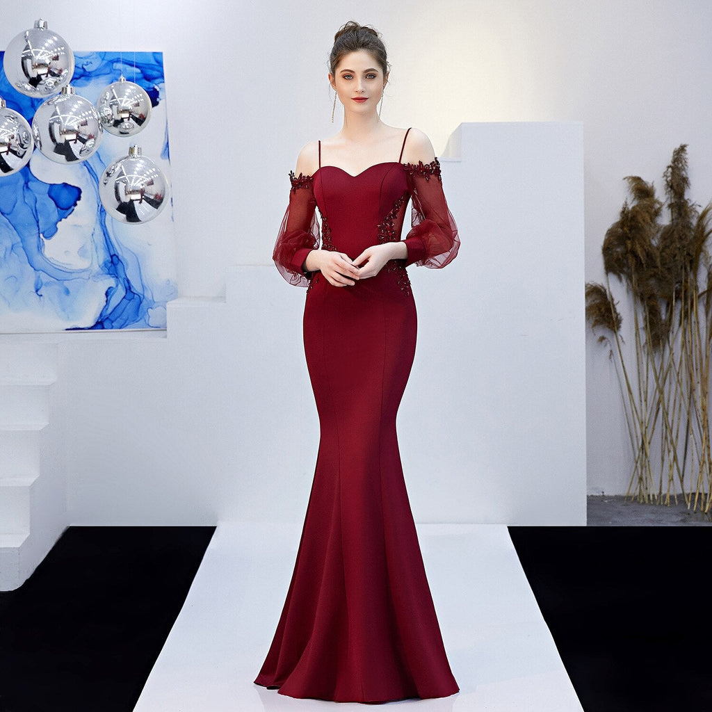 Backless Appliques Beading Long Bridesmaid Dress Strap Formal Wedding Party Dress