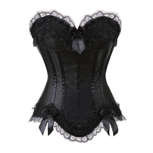Women Vintage Satin Lace Overbust Corset With Cup Sexy Striped Bow Waist Cincher Slim Body Shaper Corsets Bustiers Lingerie Top