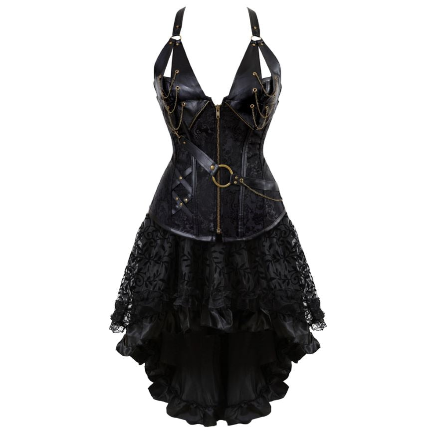 Women Gothic Steampunk Corset Dress Pirate Costume PU Leather Corset B – jetechband