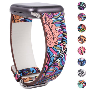 Band for apple watch 5 4/3/2/1 38MM 40MM Floral Paragraph Leather Replacement Strap for Apple iWatch Series 5 4/3/2/1 42 44MM