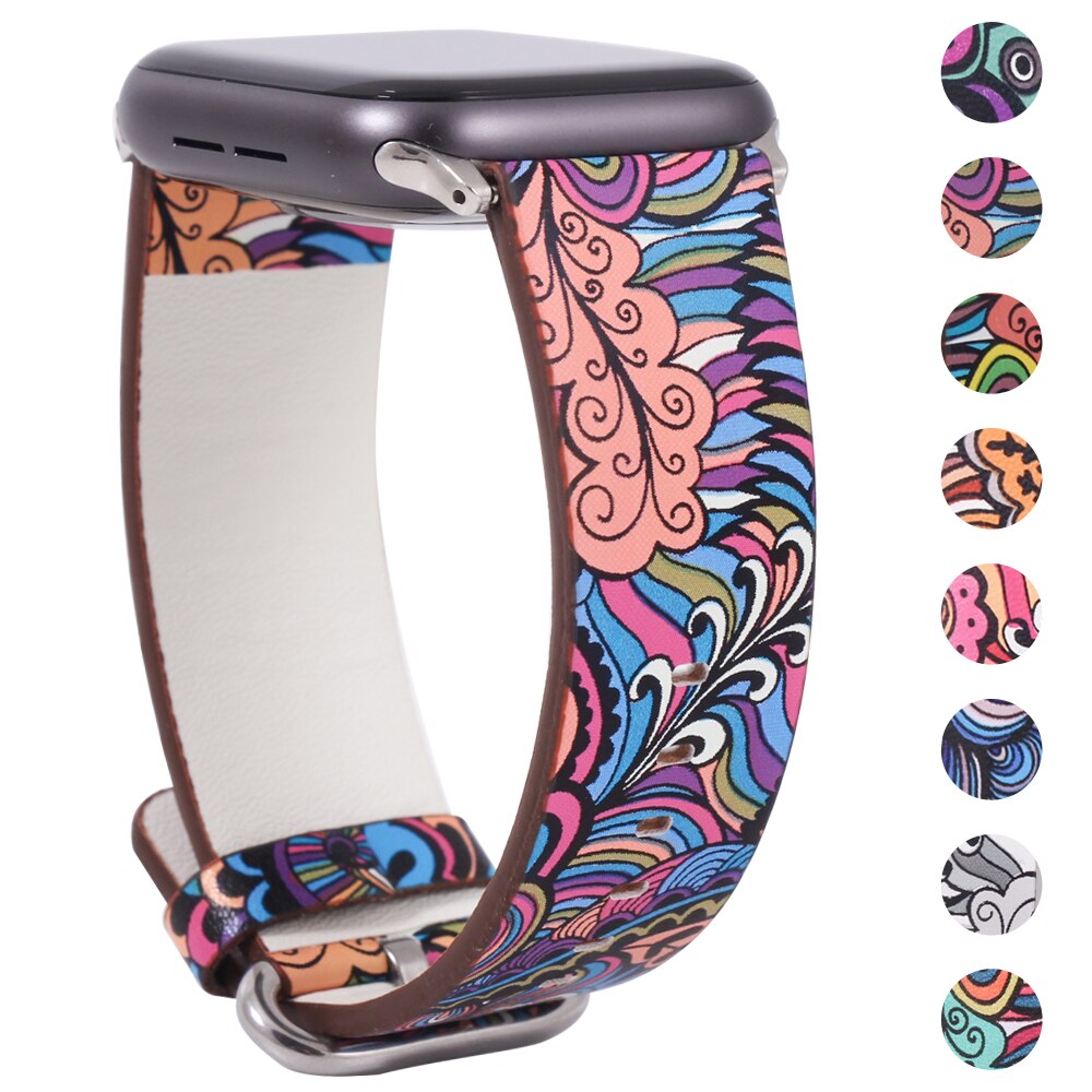 Band for apple watch 5 4/3/2/1 38MM 40MM Floral Paragraph Leather Replacement Strap for Apple iWatch Series 5 4/3/2/1 42 44MM