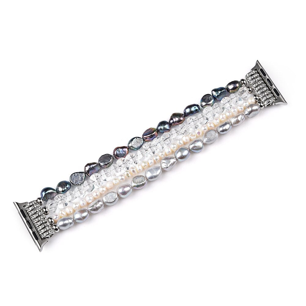 Bracelet For Apple Watch Se 44mm Strap Correa Woman Bling Pearl Beads Elastic Iwatch 3 Bands 38mm 40mm Wristband Accessories