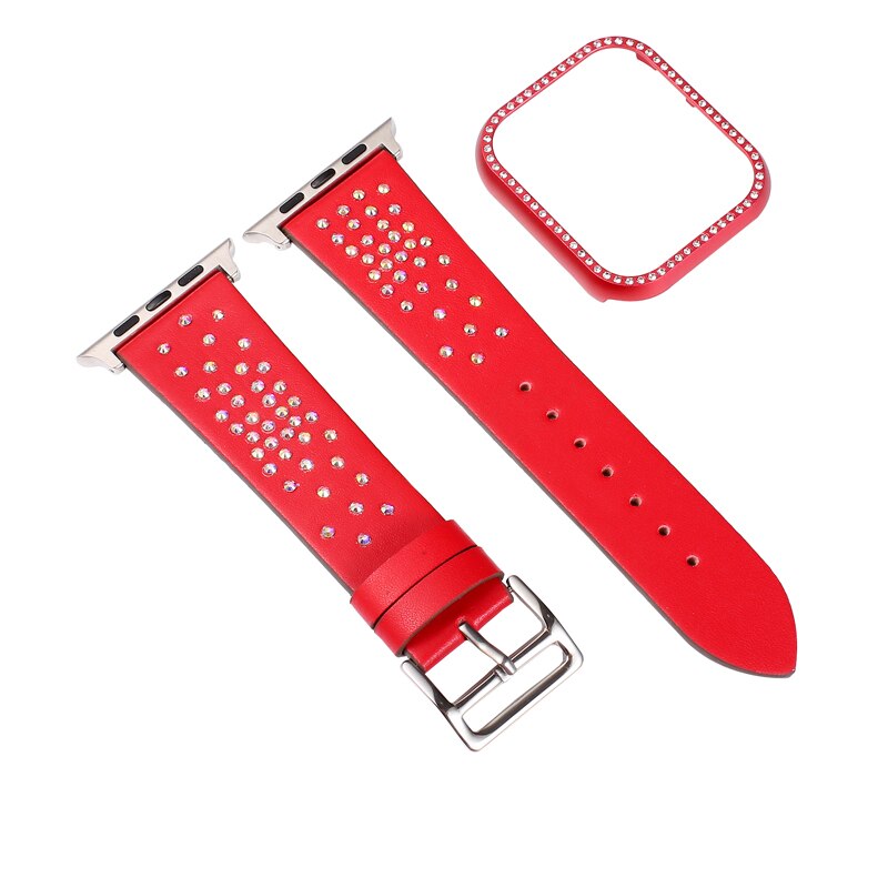 Diamond leather Bracelet strap+case for apple watch 4 44/40mm Protective Bumper Cover accessory For iWatch series 3 2 1 42/38mm