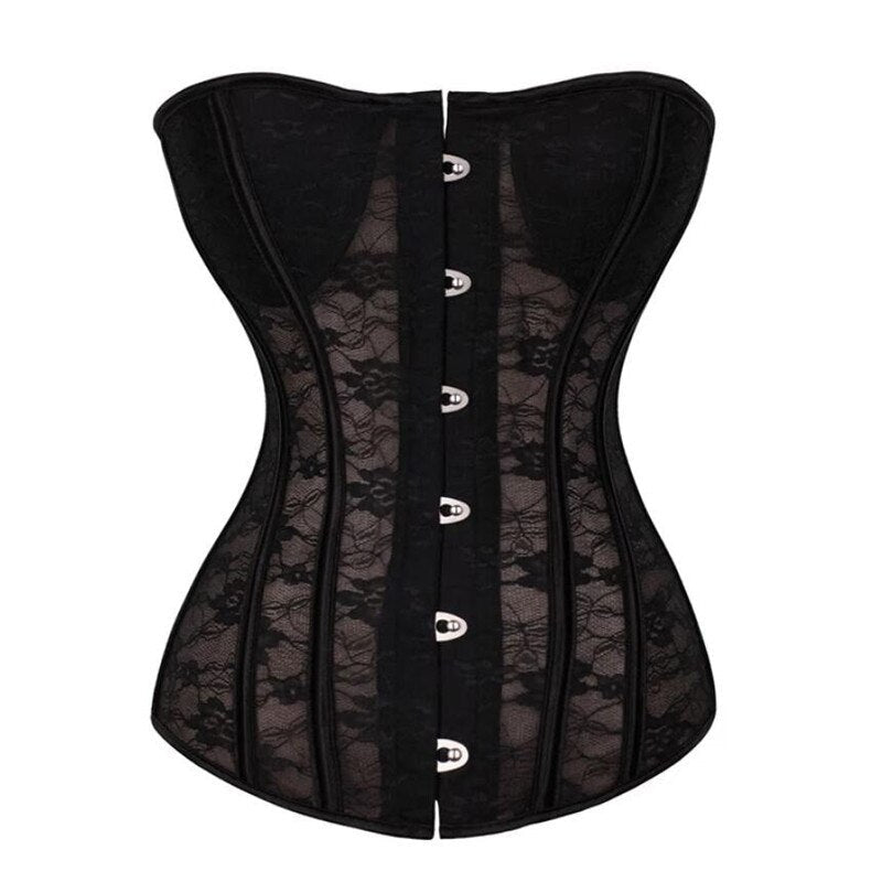 Women Corsets Bustiers Slim Sexy Corset Plus Size Transparent Floral Lace Body Shaper Overbust Corselet Black White Lingerie