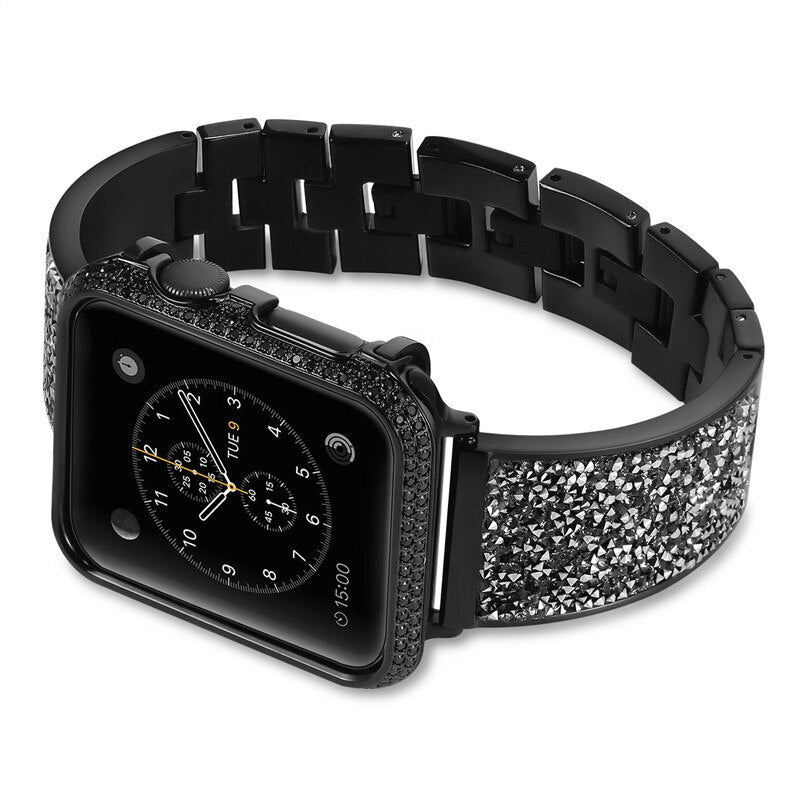 Rhinestone Diamond Stainless Steel Loop strap For apple watch band 44mm 40mm Metal Bracelet For iwatch Series 4/3/2/1 38mm 42mm