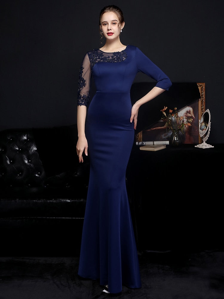 Elegant Burgund Appliques Beads Evening Dress See through Tulle Long Sleeve Dress