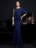 Elegant Burgund Appliques Beads Evening Dress See through Tulle Long Sleeve Dress