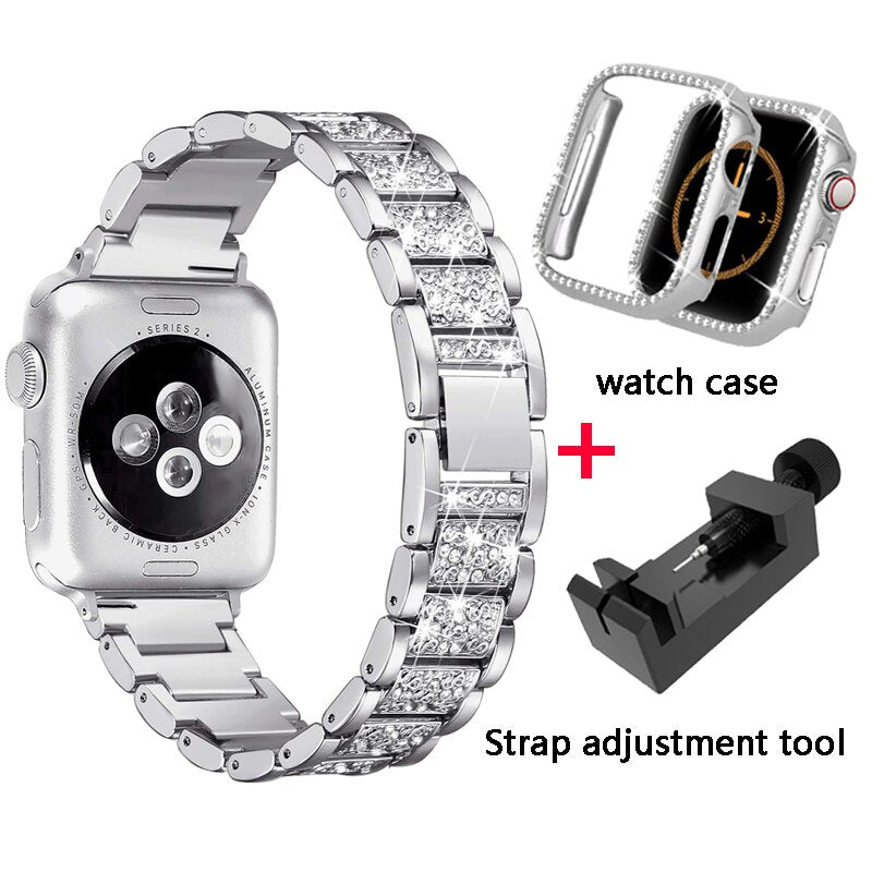 Diamond Band + case For Apple Watch 40mm 44mm 38mm 42mm iWatch series 5 4 3 2 1 bracelet apple watch stainless steel strap women