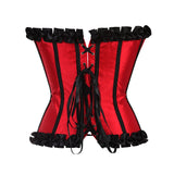 Women Sexy Satin Striped Lace Overbust Corset Showgirls Waist Cincher Body Shaper Slim Fashion Corset Bustier Plus Size