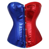 Women Sexy Steampunk Faux Leather Overbust Corset Waist Cincher Lace Up Slim Corset Bustier Lingerie Top Plus Size Red Blue