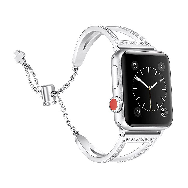 Diamond Stainless Steel Strap For Apple Watch Band 6 44/40mm 38/42mm iWatch Series Bands 6 SE 5 4 3 jewelry Womens Belt Bracelet