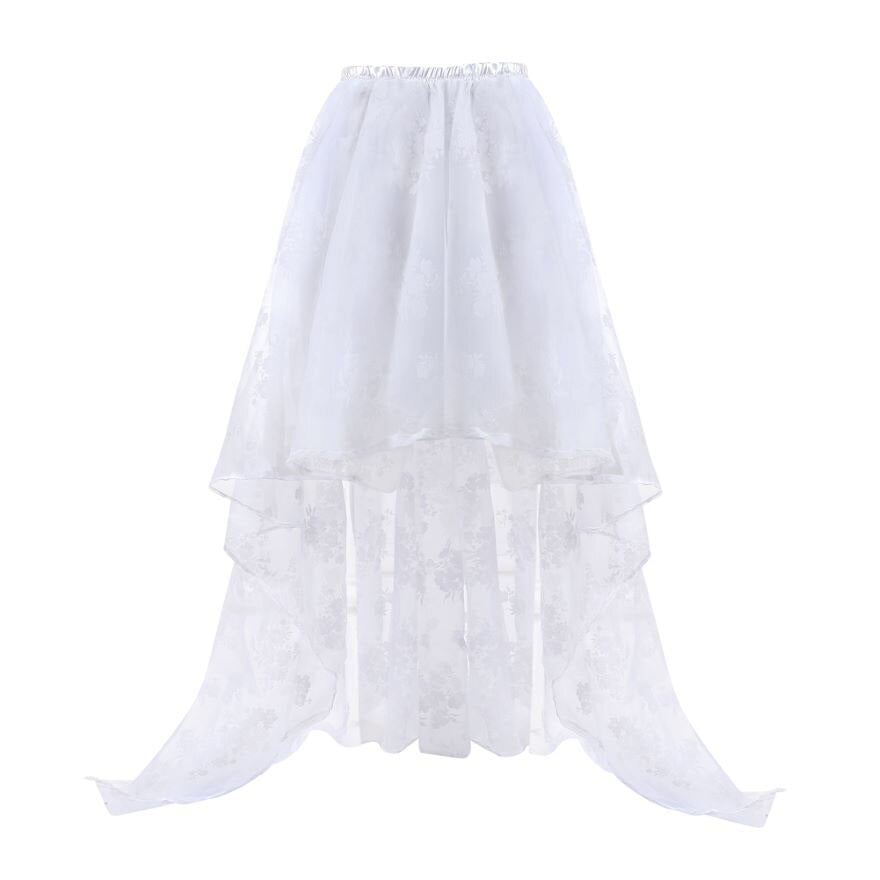 Women Asymmetrical High Low Tulle Long Skirt Wedding Party Fashion Sexy Irregular Floral Skirts Black/White/Black Red Plus Size