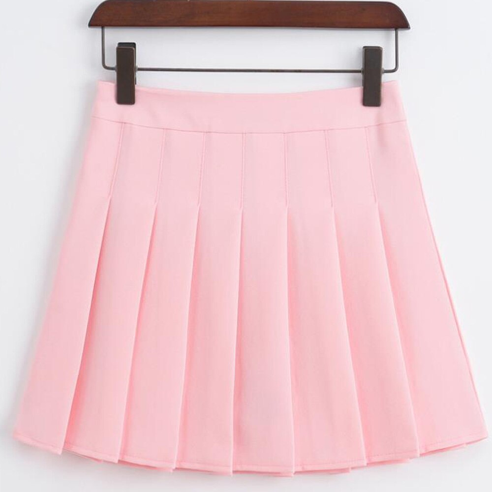Retro Pink A-line Pleated Short Summer Women Korean Lolita Style Zipper High Waist Tennis Skirt