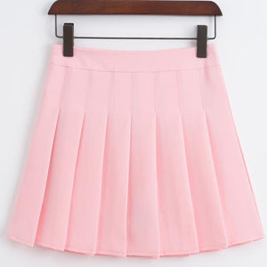 Retro Pink A-line Pleated Short Summer Women Korean Lolita Style Zipper High Waist Tennis Skirt