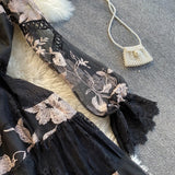 Banulin Fashion Runway Dress Spring Autumn Women's Dress O-Neck Flare Sleeve Flowers Embroidery Elegant Lace Long Dresses