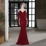 Elegant Beads Black Evening Dress Women's Strap Dress Long Party Dress