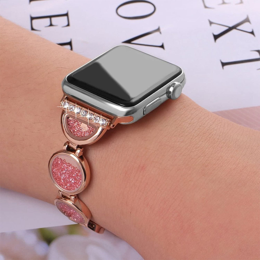 Women's Jewelry Strap For Apple Watch Band 6 5 4 40/44mm Quicksand Diamond Stainless steel Bracelet For iWatch Series 3 38/42mm