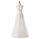 Sexy V-neck Evening Dress Robe De Soiree Tulle With Applique Party Dress Lace Beading Floor-length Prom Dress Bride Banquet Eleg