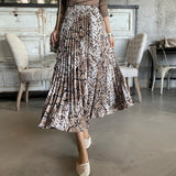 Summer High Waist A-Line Pleated Long Vintage Women Elegant Leopard Snake Printed Maxi Skirt