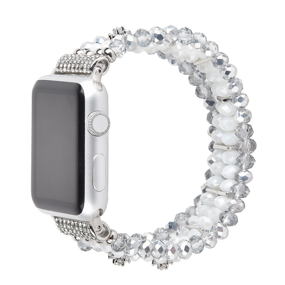 Bracelet For Apple Watch Se 44mm Strap Correa Woman Bling Pearl Beads Elastic Iwatch 3 Bands 38mm 40mm Wristband Accessories