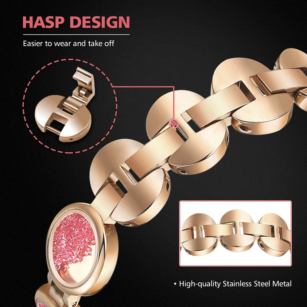 Women's Jewelry Strap For Apple Watch Band 6 5 4 40/44mm Quicksand Diamond Stainless steel Bracelet For iWatch Series 3 38/42mm