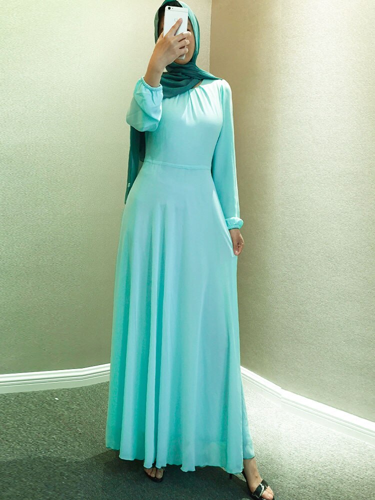 Belt Bow Chiffon Muslim Dress Abaya Dress Plus Size Arab Casual Dress Prom Gowns Robe De Soriee Full-Sleeve O-neck Dress