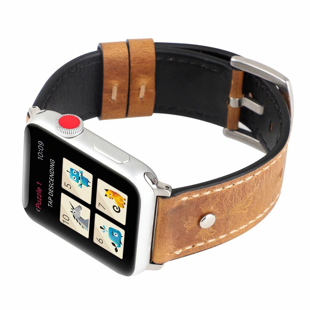 Band For Apple Watch 5/4 44mm 40mm Leather Watchband Replacement Bracelet Strap Sport Loop for iwatch series 3/2/1 42mm 38mm