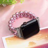 Elegant Watchband Compatible for Apple Watch Band 38mm 40mm 42mm 44mm Pearls Beaded Stretch Bracelet Watch Strap Bands for Women