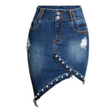 Women Jeans High Waist Stretchy Ripped Denim Asymmetrical Pencil Skirts