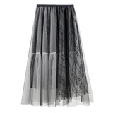 Vintage Large Swing Tulle Women Summer Korean Black Long High Waist A-Line Skirt