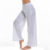 Summer Shiny Women Wide Leg Pants Elastic Waist Loose Casual Metallic Trousers Femme Long Straight Pants Streetwear