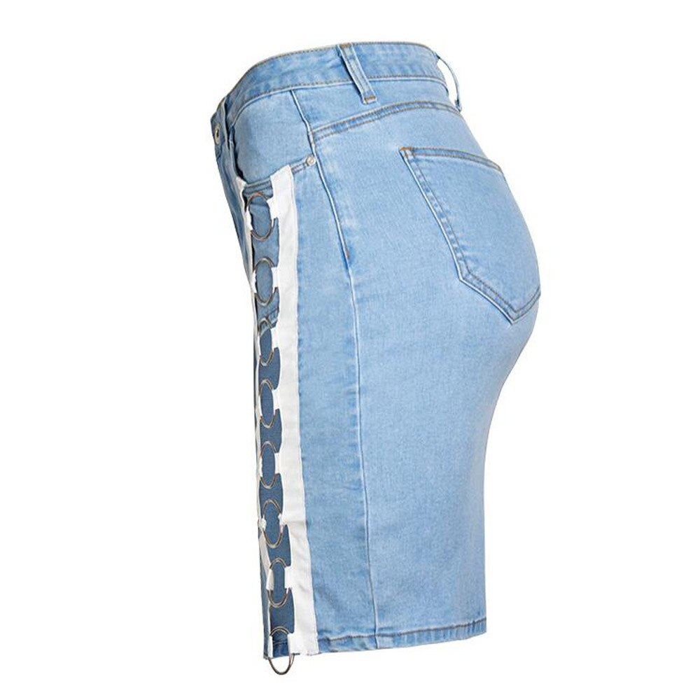 Summer High Waist Denim Sexy Streetwear Party Solid Hollow Out Black Jean Skirts