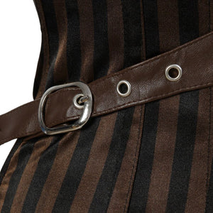 Steampunk Underbust Corset Vest Women Leather Spliced Striped Corset Bustier Top Waist Trainer Corsets Burlesque Pirate Costume