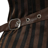 Steampunk Underbust Corset Vest Women Leather Spliced Striped Corset Bustier Top Waist Trainer Corsets Burlesque Pirate Costume