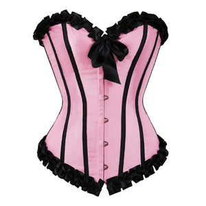 Women Sexy Satin Striped Lace Overbust Corset Showgirls Waist Cincher Body Shaper Slim Fashion Corset Bustier Plus Size