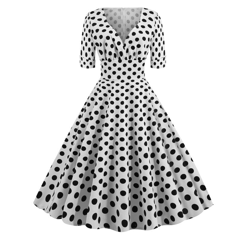 Green Solid Rockabilly 1950S Vintage Ruched V Neck Elegant Half Sleeve A Line Midi Dress