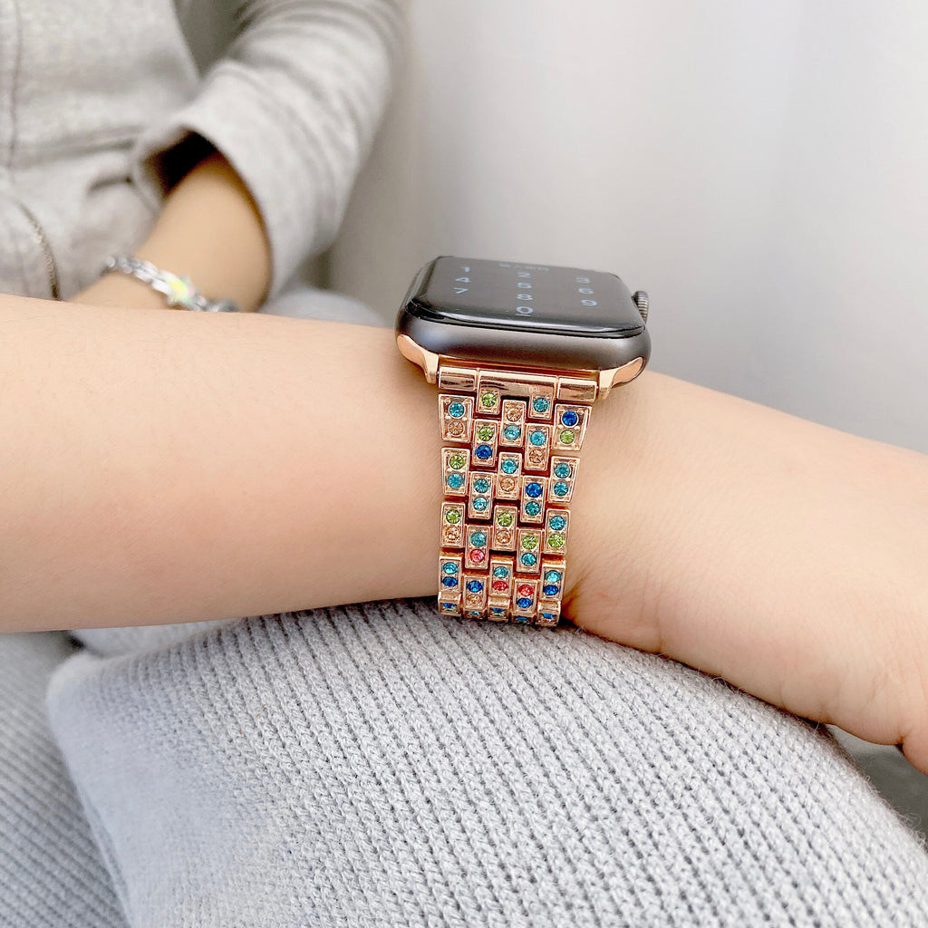 For Apple Watch 6 5 4 3 2 1 SE Women Style Watch Band Colored Five Beads Diamond Strap For iWatch 44mm 40mm 42mm 38mm Bracelet