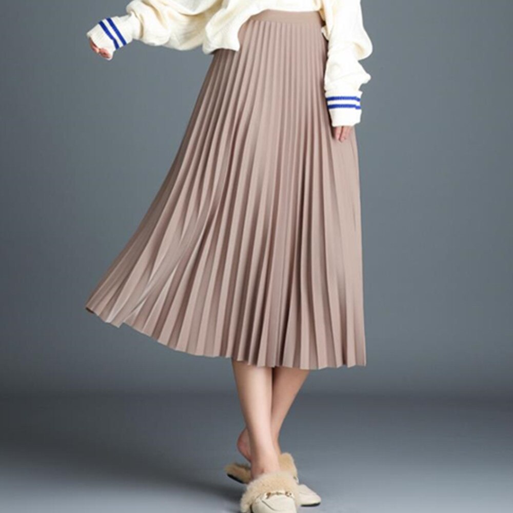 Summer Women Long Yellow Maxi Pleated High Waist Elastic Casual Party Midi Skirt