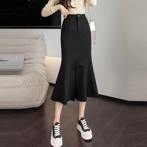 Women High Waist Mermaid Spring Korean Style All-match Black Slim Ladies Elegant Long Skirt
