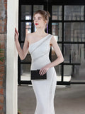 One Shoulder Mermaid Evening Dress Floor Length Robes Women Formal Vestidoes Sleevless Beading Robe De Soriee