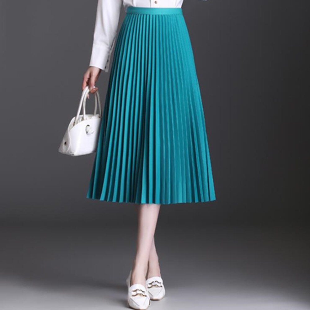 Summer Women Long Yellow Maxi Pleated High Waist Elastic Casual Party Midi Skirt