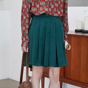 Women High Waist Mini Skirts Summer Preppy Style Solid Color Ladies Elegant A-line Pleated Skirt