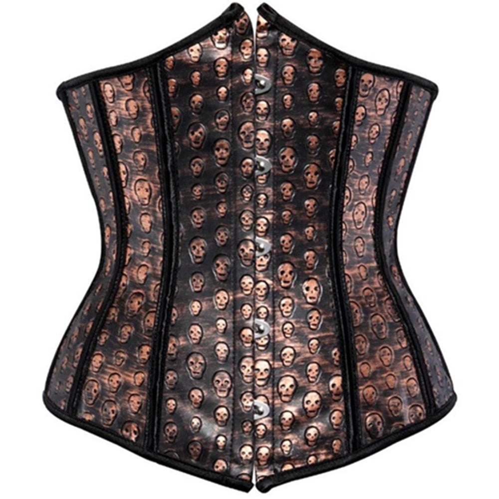 Women Underbust Corset Bustier Tops Steel Boned Leather Corsets Plus Size Skull Cupless Burlesque Corselet Sexy Pirate Costume