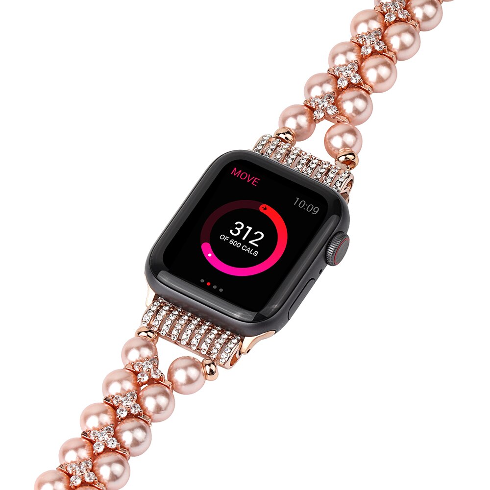 Pink Pearl Bling Correa for Apple Watch Band 38mm 40mm Series 6 5 4 3 Bracelet Women Stretchy Beaded Strap iWatch SE 42mm 44mm