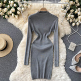 Autumn Winter Women Clothing Mock Neck Long Sleeve Ribbed Knit Sweater Dress Night Club Sexy Mini Knitted Bodycon Dress