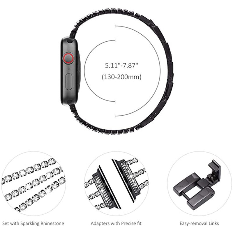 Women's Jewelry Strap for Apple Watch Band 7 6 41/45mm 44/40mm 42/38mm Diamond Metal Belt for iWatch Bands Serie SE 5 3 Bracelet
