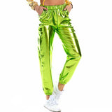 Casual Street Hip-Hop Metallic Pants Shiny Hologram Laser Loose Pants Party Wet Look Long Trousers Women Bottoms Clubwear