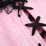 Women Sexy Satin Lace Trim Overbust Corset Showgirl Waist Cincher Body Shaper Slim Burlesque Corset Bustier Lingerie Top
